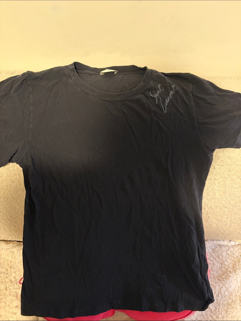 Saint Laurent Black Short-Sleeve Crewneck T-Shirt with Script Chest Logo
